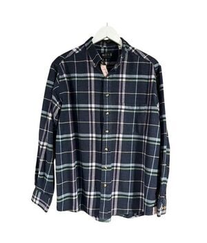 MINE navy plaid 100% cotton flannel button down shirt - L